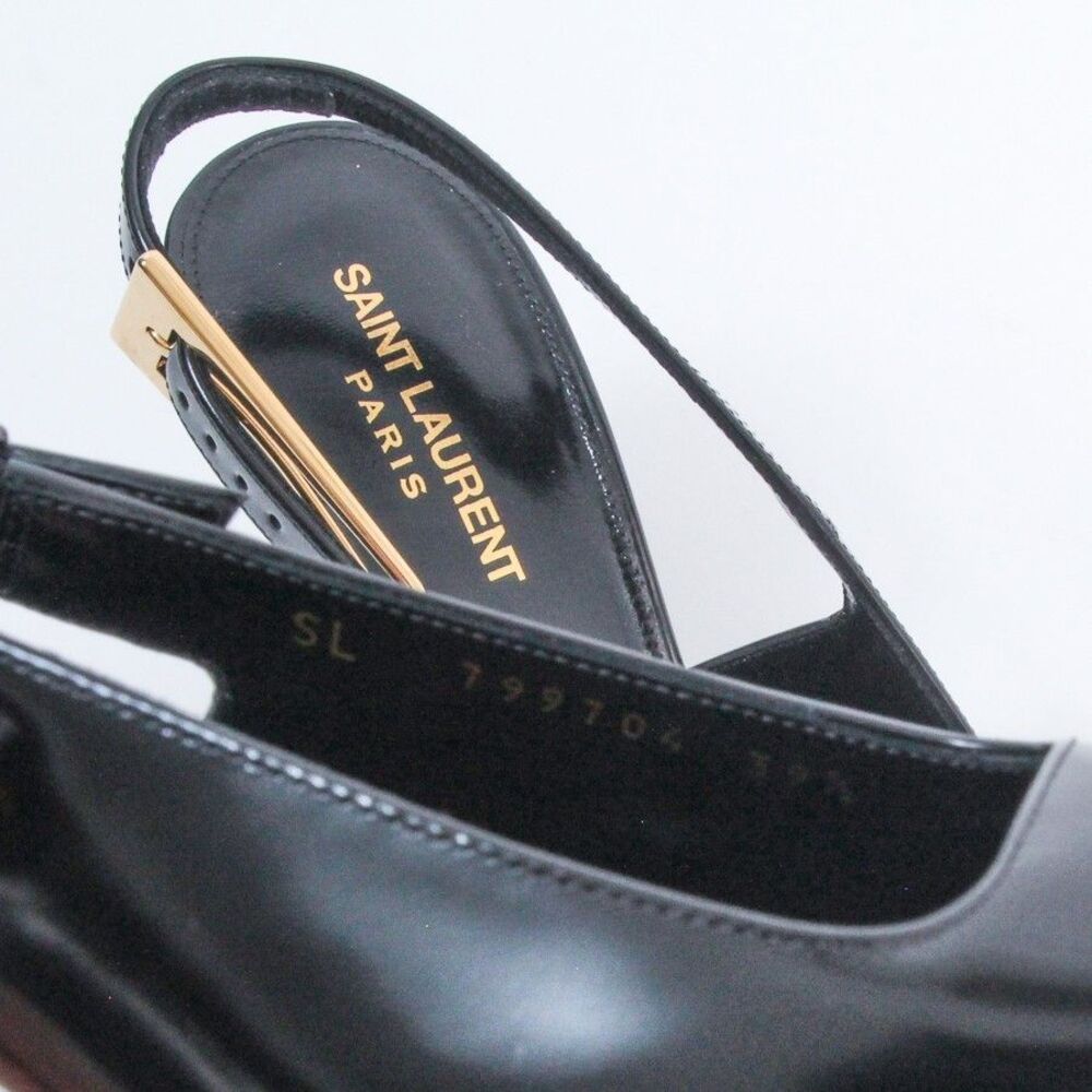 Saint Laurent YSL Lee Slingback Pumps Black Leather Gold Heel Shoes 39.5 NIB - Picture 10 of 13